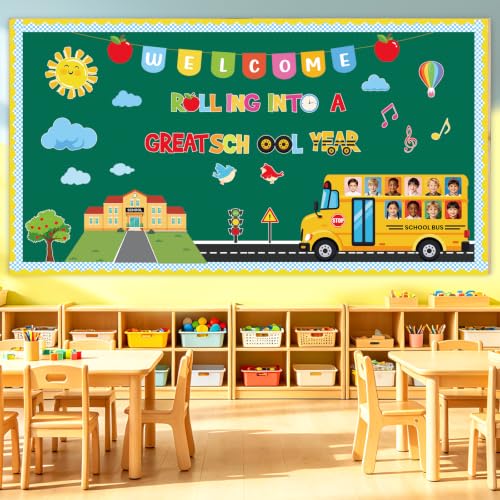 Yellow 66pcs Welcome Back to School Bulletin Board Decorations Set School Bus DIY Classroom Wall Decor PAIVSUN