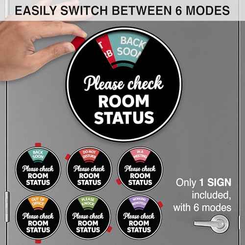 Office Door Sign Decor 6 in 1 Rotating, In A Meeting/Do Not Disturb/Please Knock/Work From Home/Back Soon/Out Of Office Supplies Sign For Door, Available And Away Wheel Spinner (Tape & Magnetic)