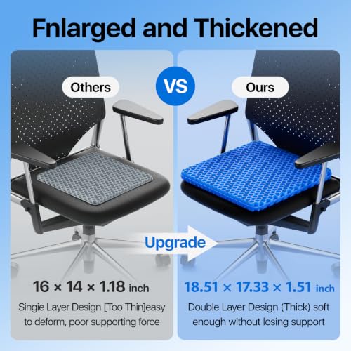 OMCOZY Blue Gel Seat Cushion with Honeycomb Cooling Design for Office, Car & Wheelchair