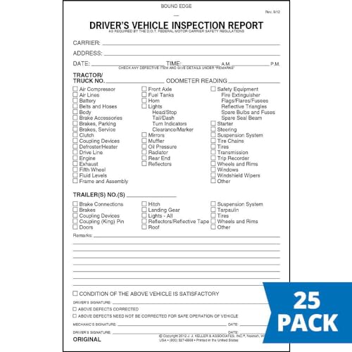 J. J. Keller Detailed DVIR Book Set - 25 Pack, 31 DVIR Forms Each
