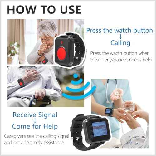 Multi-Functional Caregiver Pager Wireless Call Button for Elderly/Patient Monitoring/Disabled at Home Watch Nurse Alert System with 2 Alert Panic Button &1 Wrist Pager Waterproof
