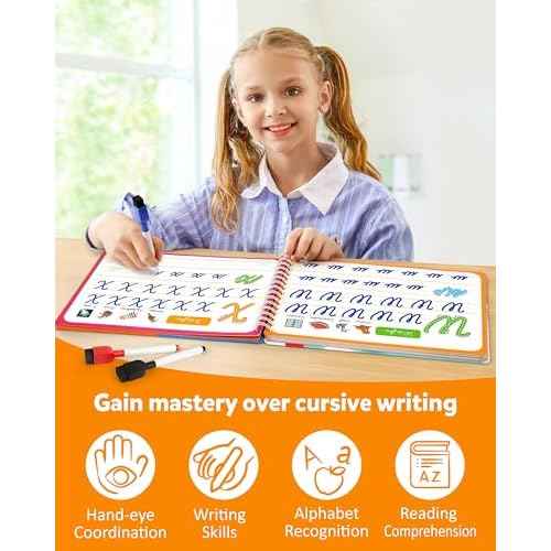 Coogam Magic Practice Copybook for Kids Age 3-12, Dry-Erase Writing Practice Book - Cursive Handwriting Aid With Alphabet Nmubers Words Sentences for Children and Beginners