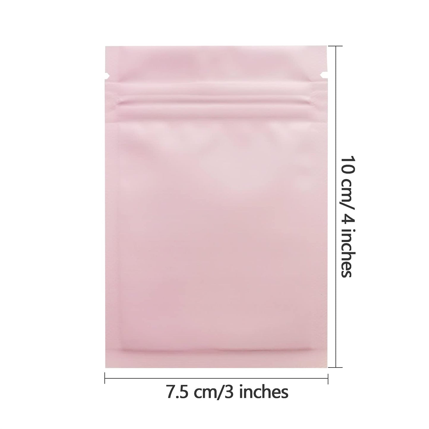 Smell Proof Bags 100 Pack 3 x 4 Inch Resealable Mylar Bags Foil Pouch Flat Bag with Clear Window Pink
