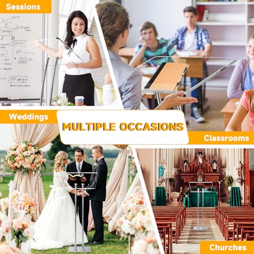 Vakiorn Silvery Acrylic Podium Lectern with 10mm Countertop, Stable Iron Bottom for Church, Classroom & Event