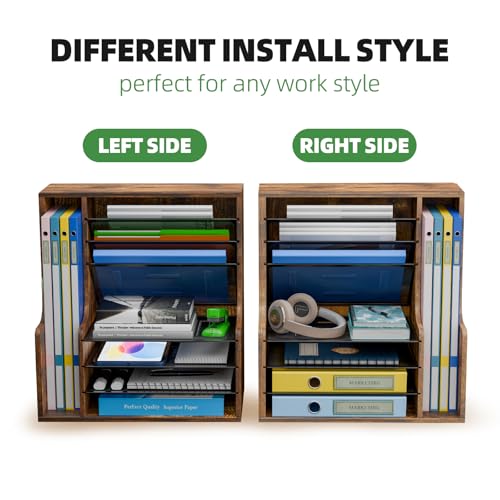 Simple Trending 7 Tier Desk File Organizer, Wooden Letter Tray Paper Organizer with Adjustable File Holder, Mesh Desktop Organizer and Storage for Office Supplies