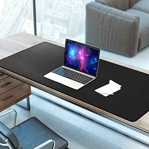 Vyaaa Leather Desk Mat, 63" x 23.6" Leather Desk Pad Protector, Waterproof Extra Large Desk Mat, Large Mouse Pad, Desk Mats on top of Desks for Home or Office (Black)