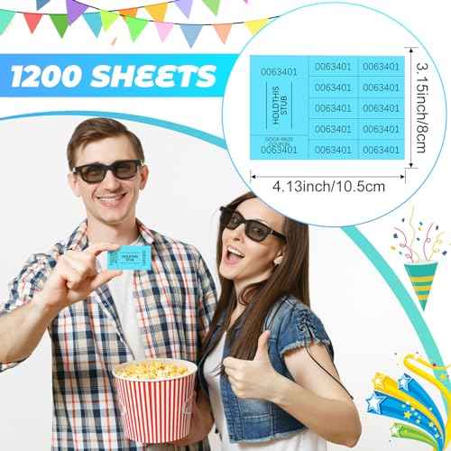 Kosiz 1200 Sheets Raffle Tickets Chinese Auction Tickets with 10 Bid Numbers Per Sheet Basket for Events Raffle Sheets or Silent Auction Classroom School Church Events, Lake Blue
