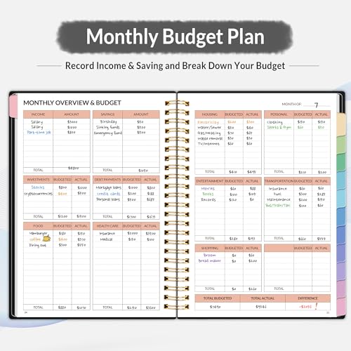 SUNEE Undated Budget Planner Notebook 6.4x8.3 Black Monthly Expense Tracker