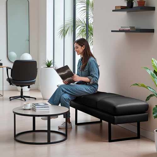 Furniwell 3-Seat Waiting Room Bench - Faux Leather Reception Chair, Black