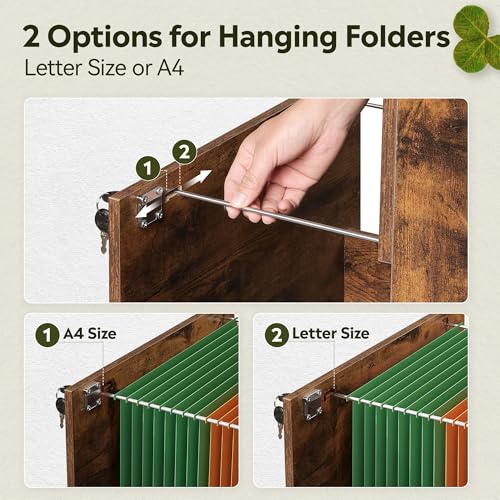 DevaiSe Rustic Brown 3-Drawer Wood File Cabinet – Vertical Holder for Letter & A4, Fits Home Office