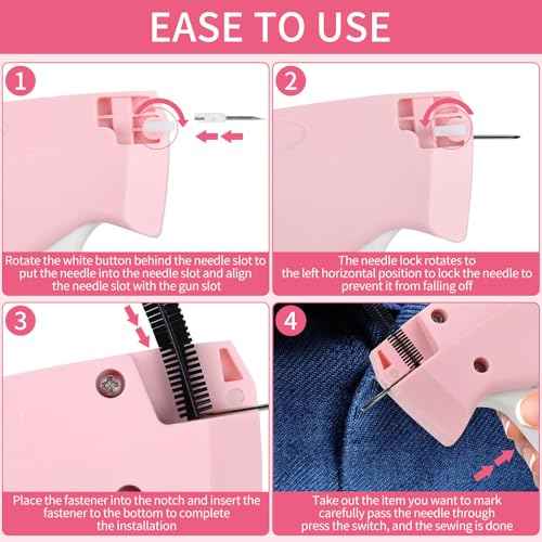 Sewing Gun£¬Clothing Label Gun, 4000 Fasteners (2000 White + 2000 Black) Clothing Label Gun, 6 Needles, Quick-Stitch Cloth Fixer£¬Pink,Garment Repair Tool