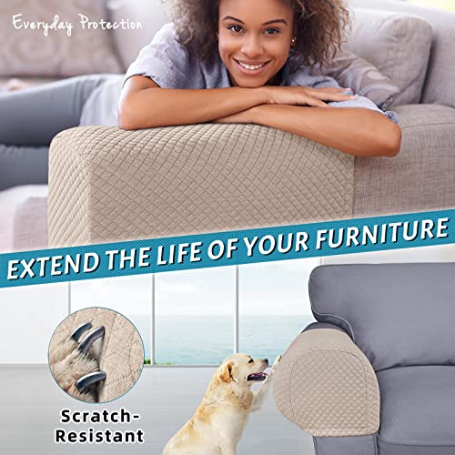 Roytub Stretch Couch Arm Covers, Breathable Armrest Cover for Sofas and Chairs Armrest Cover Keep Home Clean, Scratch-Resistant Sofa Arm Covers Protect and Decorate Your Sofa(Medium, Sand, 2PCS)
