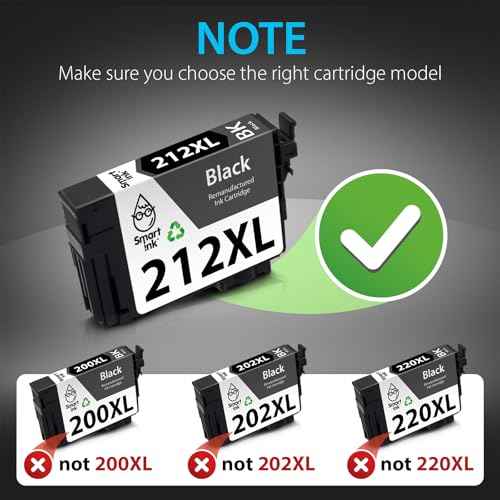 Smart Ink Remanufactured Ink Cartridges Replacement for Epson 212 212XL T212XL (Black and Cyan/Magenta/Yellow) to use with Epson Workforce series WF-2830 WF-2850 XP-4100 XP-4105 Printer (4 Combo Pack)