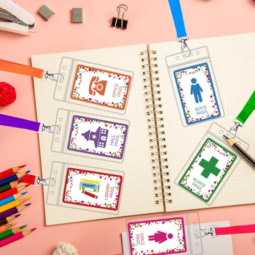 Colorful Classroom Hall Passes with Lanyards - Unbreakable PVC Set for Schools