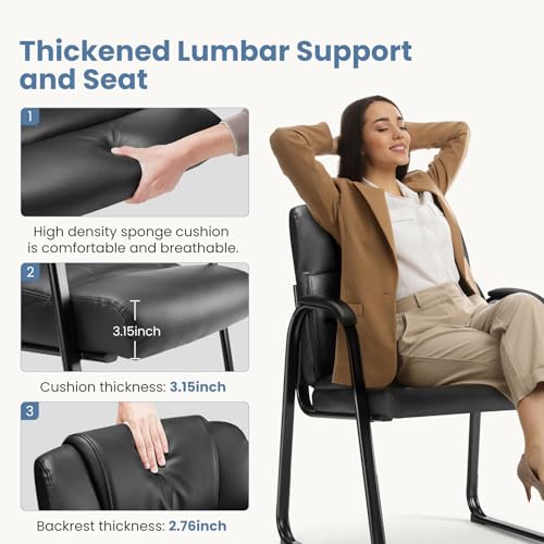 DUMOS Office Desk Guest Chair, Leather Waiting Room Chairs with Padded Arms for Elderly Home Reception Area Conference Room Lobby Side breakroom