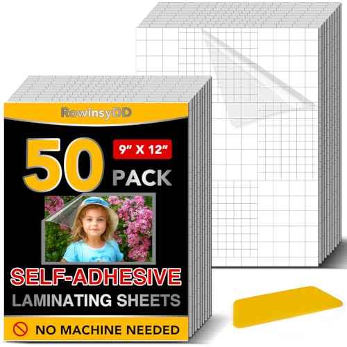 50 Pack Self Adhesive Laminating Sheets, 9 X 12 Inch, Clear Sticker Laminate Sheets Waterproof for Documents, Photos, No Machine Needed Heatless Durable