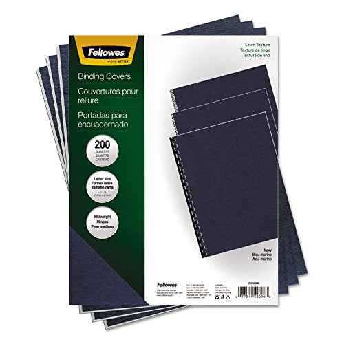 Fellowes Linen Presentation Covers, 11-1/4 Inch x 8-3/4 Inch, Navy, 200 per Pack (52113)