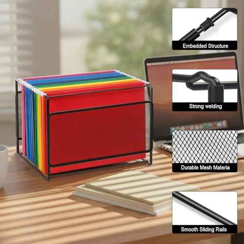 Comix Hanging File Organizer, Letter Size File Folder Organizer with Metal Mesh, Space-Saving File Folder Storage Box for Home Office Supplies(2 Packs)