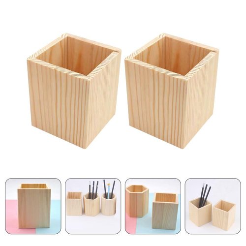STOBOK 8 pcs Cosmetic Pencil Tabletop Unfinished Mini Container Small Organizer Pot for Vase Desk Office Wood Rustic Of Pots Square Makeup Cup Planter Succulent Geometric DIY