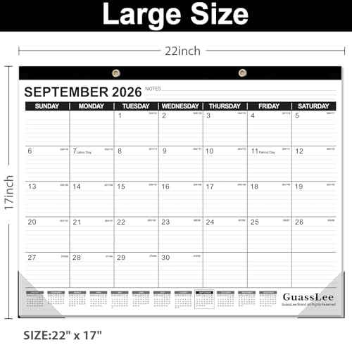 GuassLee Large Desk Calendar 2026-2027,18 Months from Jan. 2026 to Jun. 2027, 22 x 17 Inches Desktop Wall Calendar Hanging Planner with Julian Date, Notes, Corner Protectors for School Home Office