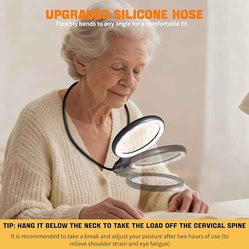 Hands Free Magnifying Glass with Light for Close Work, Neck Wear Magnifier for Reading Books, Sewing, Cross Stitch, Low Vision Seniors with Aging Eyes,5 Inch 5X & 10X Lighted Magnifying Glass