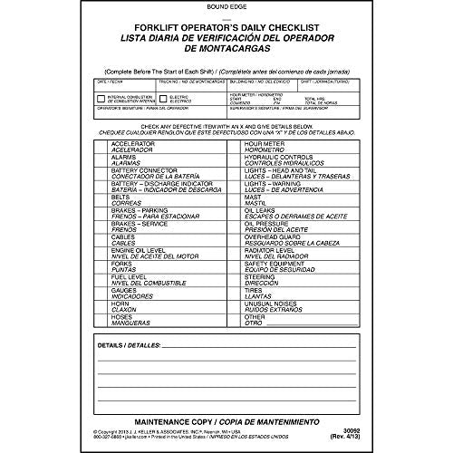 J. J. Keller Forklift Operator Daily Checklist 25-Pack: 31-Set Forms, 775 total