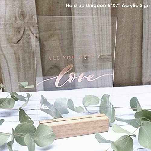 UNIQOOO 50 Pack Oak Wood Table Number Stands | 1/8” Thick Acrylic Sign Holders | Display Stands | Place Card Holder, Perfect for Retail Shop Wedding Dinner Party, Events Decoration, Retail Shop