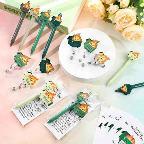 48 Sets Dumpster Fire Gifts Nurse Practitioner Appreciation Funny Ballpoint Pens Badge Reel Retractable Bookmarks Rad Tech Week Gifts for Nurse Practitioner Staff Coworkers Christmas Party Favors