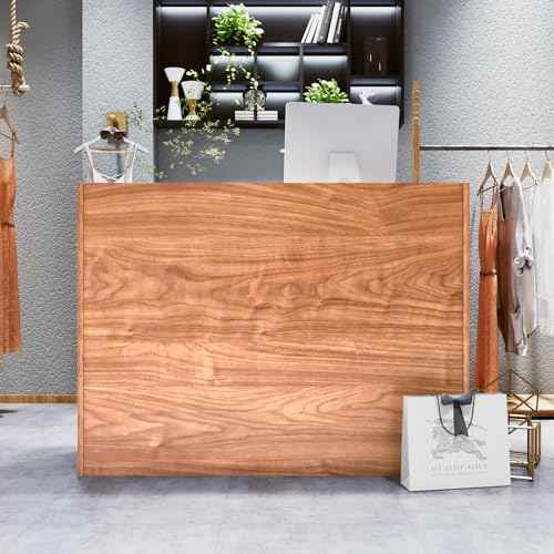 Modern Reception Desk with Drawer and File Cabinet ? Front Counter Table for Office, Salon, Spa, Retail ? Small Reception Desk for Small Spaces (European Oak, 47.24in)