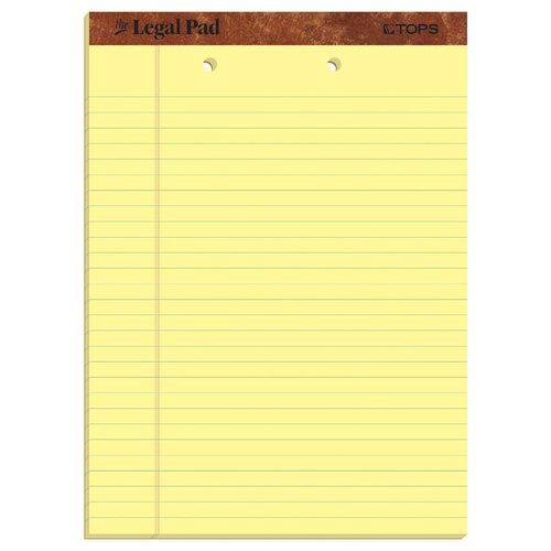 TOPS The Legal Pad Writing Pads, 8-1/2" x 11-3/4", Canary Paper, Legal Rule, 50 Sheets, 12 Pack (7531)