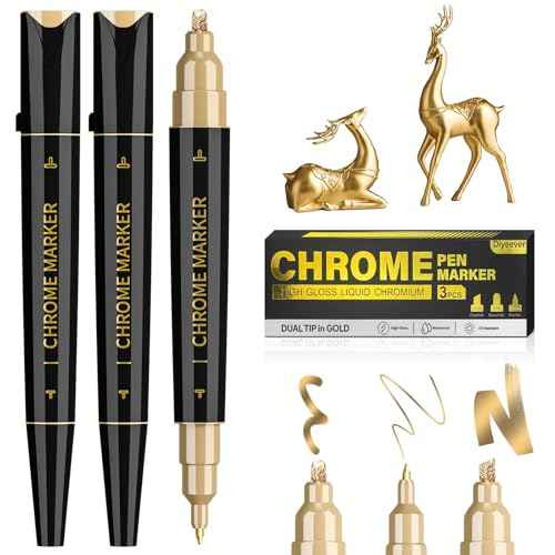 3 Pack Dual Tip Liquid Gold Chrome Markers, Permanent Shiny Gold Marker Pen for Most Surfaces, Golden Metallic High-gloss for Model Repairing, Painting, Marking or DIY Art Project