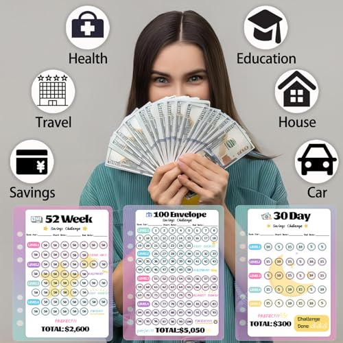 VAZOCA Black & Red 2 Pack Money Saving Challenge Envelopes & A5 Binder