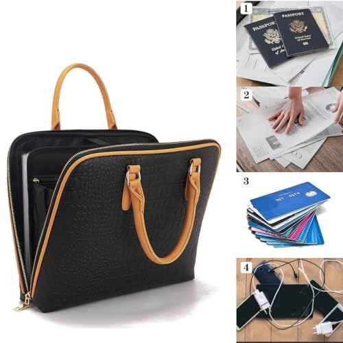 Accordian File Organizer Tote,Folder with Zipper & Labels,12 Pocket Expanding File Folder with Multi-Pockets Paper Folder for Letter A4 Files Business Teacher Office Bag Handbags for Ladies
