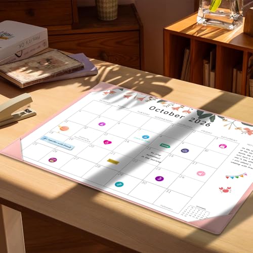 Gannyfer Desk Calendar 2026, Large 2026 Desk Calendar 22" x 17", Now to December 2026, 18 Monthly Pink Desktop Calendar 2025-2026 for Planning and Organization at Home, Office or School(6 Stickers Included)