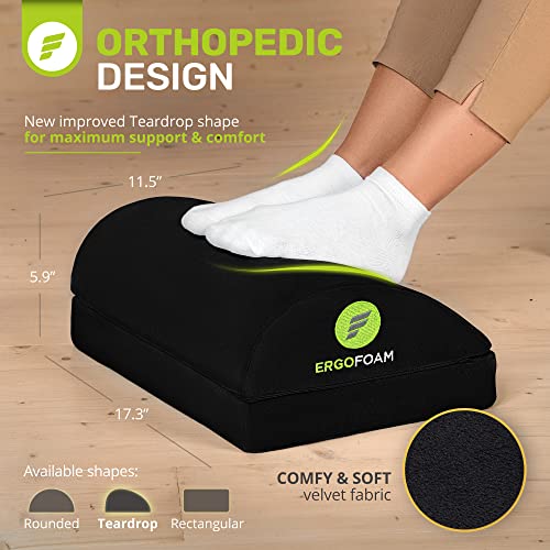 ErgoFoam Chiropractor-Endorsed Orthopedic Teardrop Design 2in1 Adjustable Under Desk Foot Rest for Lumbar Back Knee Pain (Black)