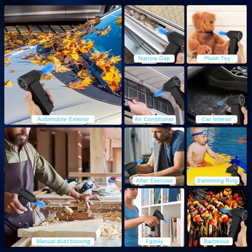 16-in-1 Compressed Air Duster - 150000RPM Electric Air Duster, Cordless Rechargeable High-Speed Air Blower, 3 Gear Adjustable Jet Dry Blower for Keyboard, PC, Car, Air Bed and Home Cleaning