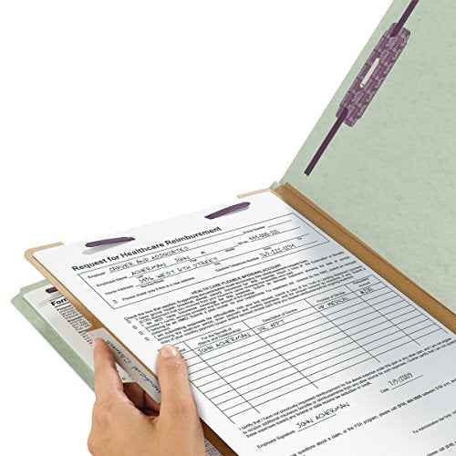 Smead Pressboard Classification File Folder with SafeSHIELD Fasteners, 1 Divider, 2" Expansion, Legal Size, Gray/Green, 10 per Box (18776)