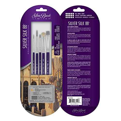 Silver Brush Limited SK-8110S Silver Silk 88 Paint Brush Set, 5-Piece, Short Handle