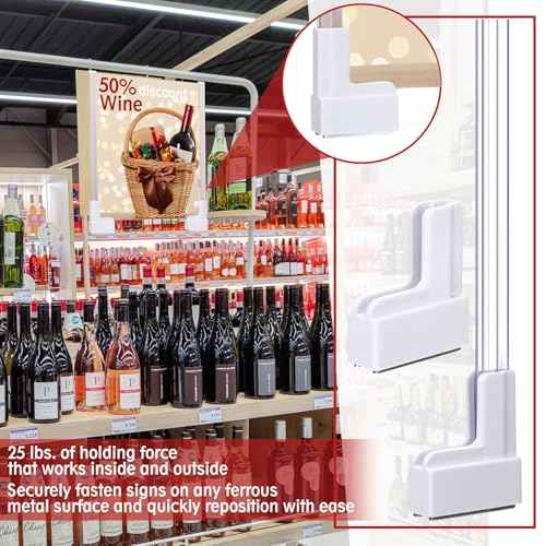 Fulmoon 12 Sets Magnetic Sign Holder System White Magnetic Sign Holder with 12 Inch Clear PVC Card Strip Ceramic Magnet Gondola Clip for Gondola Shelving Retail Displays