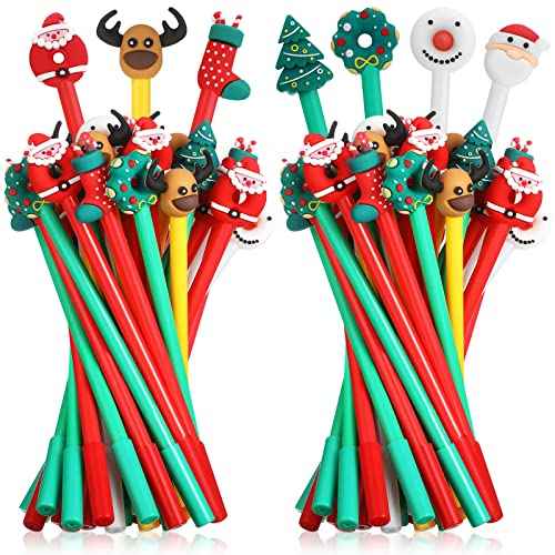 Zonon 200 Pieces Christmas Pens Holiday Novelty Fun Cartoon Characters Stick Black Gel Ink Rollerball Pens for Christmas Xmas Party Favors Goodie Bags Stuffer Gifts Office Supplies, 7 Styles