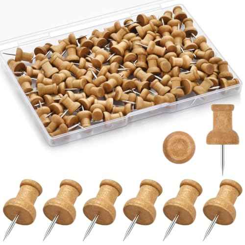 100Pcs Wood Push Pins, Thumb Tacks for Decorative, Wooden Pins and Tacks, Cork Board Thumbtacks, Cute Thumbtack for Wall and Bulletin Board, Map Pins