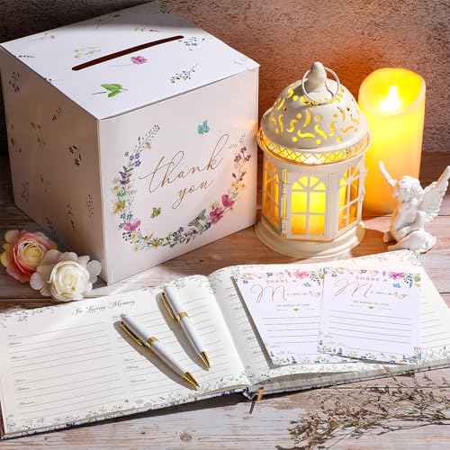 54 Pcs Funeral Guest Book for Memorial Service Celebration of Life Guest Book Hardcover in Loving Memory with 50 Memory Cards, Box, 2 Pens for Funeral Memorial Farewell Party Favor(Bright)