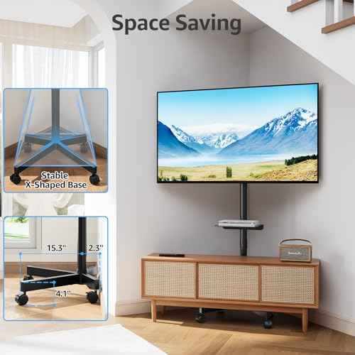 MOUNTUP Rolling TV Stand Mobile TV Cart for 23-60" TVs, Portable TV Floor Stand with Wheels for 27 32 40 43 50 inch Flat/Curved TVs, Height Adjustable, Tilting Mount, Max VESA 400x400mm, MU1117