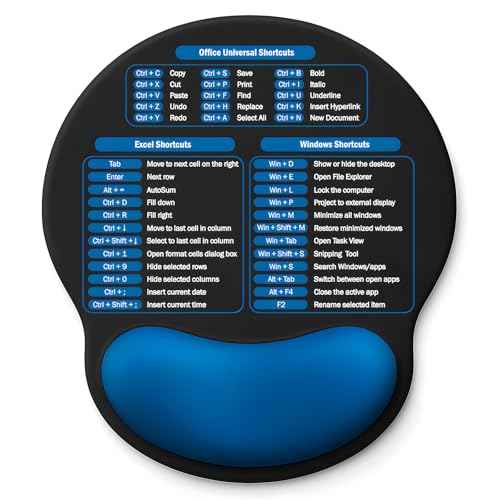 Mouse Pad with Wrist Rest - Ergonomic Memory Foam Support, Small Cute Excel Cheat Sheet Mousepad with Windows & Office Shortcuts, Non-Slip PU Base, for Computer Desk Laptop Travel, Black Blue
