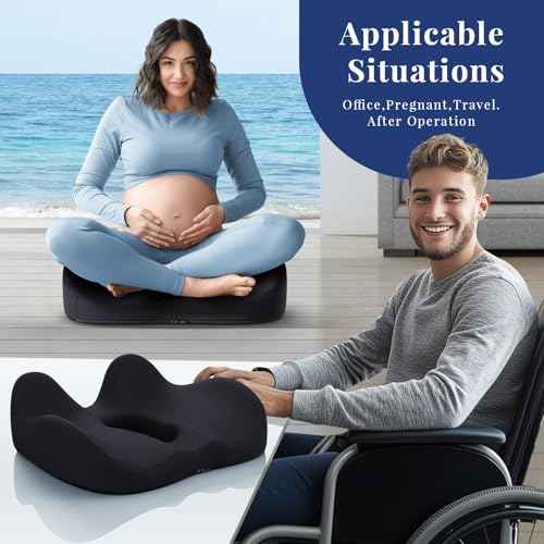Benazcap Wheelchair Cushions Seat Cushion for Tailbone Pain Relief/Hemorrhoid - Hip Shaped Memory Foam Office Chair Cushions to Unleash Supreme Comfort in Office, Home, and Car Seating-Black