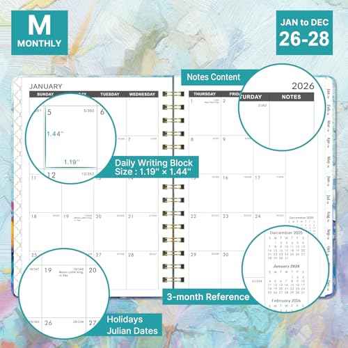 2026-2028 Monthly Planner/Calendar - 3 Year Monthly Planner 2026-2028, January 2026 - December 2028, 6.3" x 8.4", 36-Month Calendar with Tabs, 29 Notes Pages, Hardcover, Inner Pocket - Oil Painting
