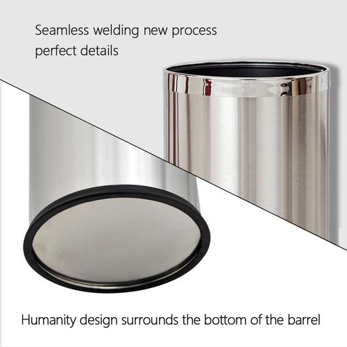 YOJIA 2.64 Gallon/10L Silver Bathroom Stainless Steel Trash Can, Single Layer, Bathroom Garbage Can, Elegant, Modern Office Waste Basket, for Bedroom, Kitchen, Hotel, Cafe, Business(10L Silver)