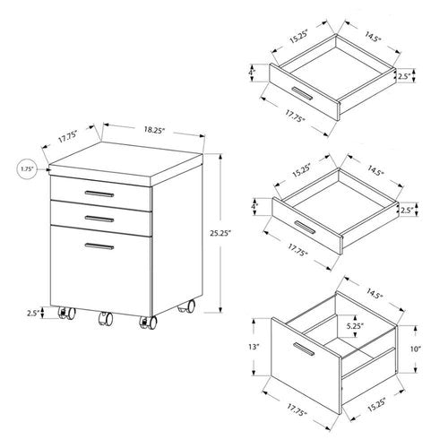Monarch Specialties 3 Drawer File Cabinet - Filing Cabinet (Dark Taupe)