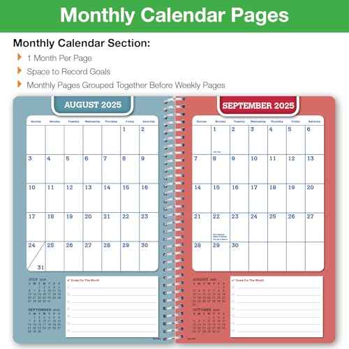 Global Datebooks Dated Middle School or High School Student Planner for Academic Year 2025-2026 Includes Ruler/Bookmark and Planning Stickers (Matrix Style - 5.5"x8.5" - Triple Stripe)