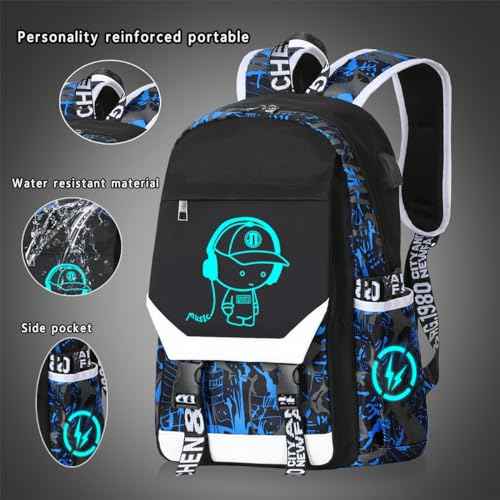 Anime Luminous Backpack Waterproof.Cool Backpacks15.6 in Large capacity Laptopeight Backpack.with USBChargingHeadphones Port.Luminous Backpack.Security Lock